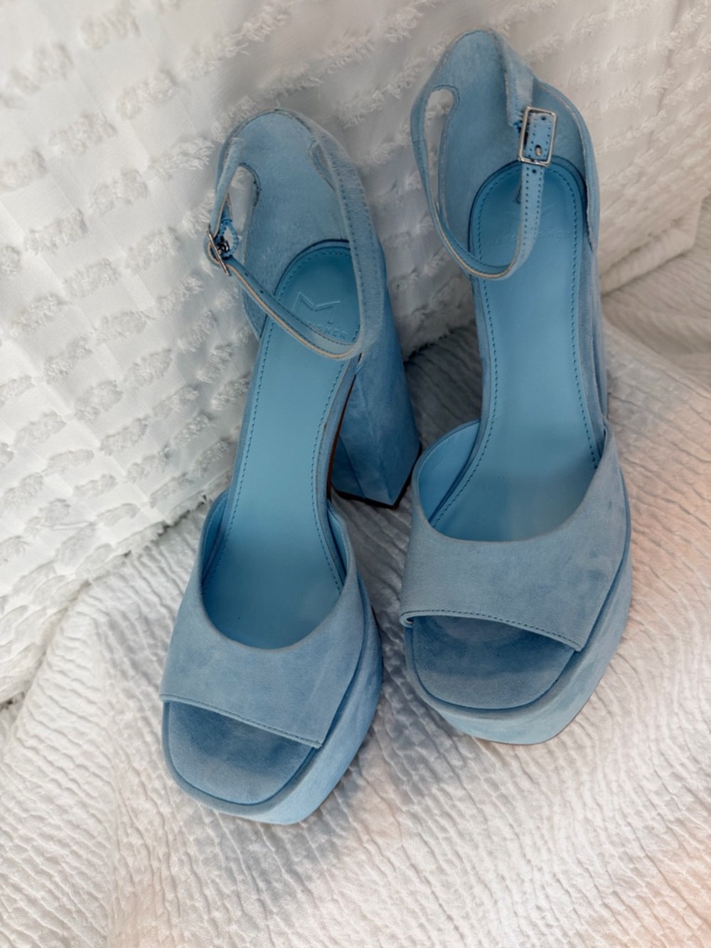Marc Fisher Sky Blue Suede Platform Ankle-Strap  Block Heel Sandals - Picture 4 of 11